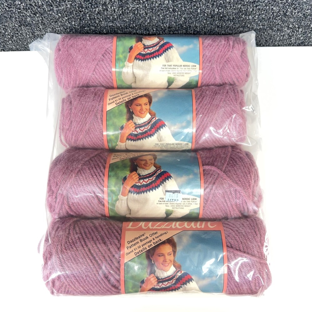 Caron Dazzleaire Yarn 2667 Mauve Worsted Weight 4 Skeins Vintage Lot 12oz Total
